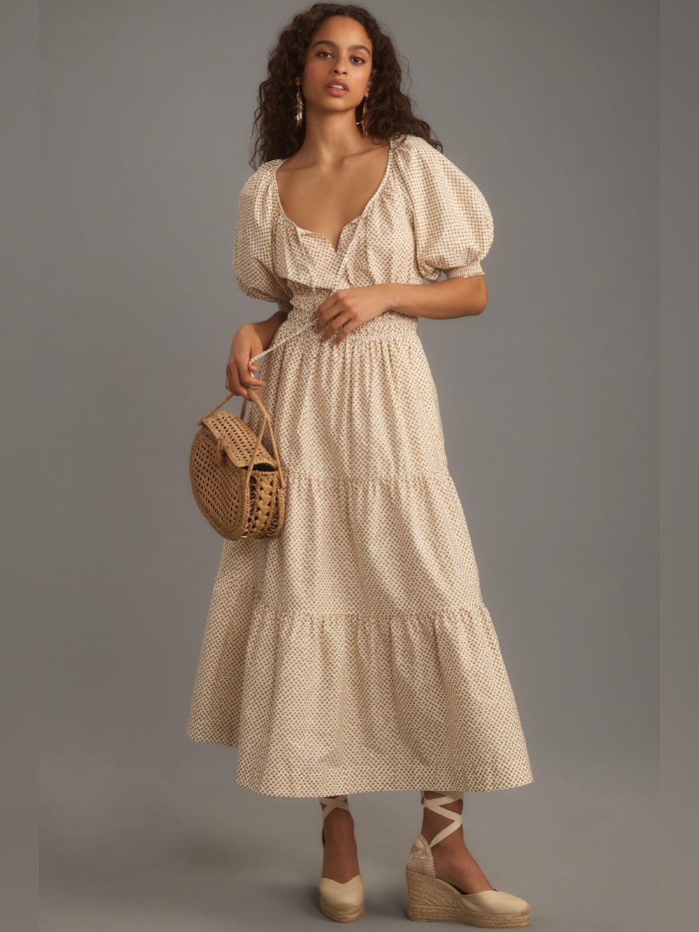 Anthropologie The Summerset Puff Sleeve Tiered Maxi Dress in Neutral Size XS